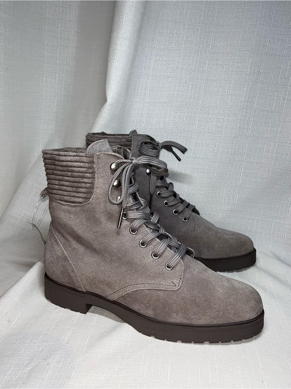 Splendid Sloane Suede Combat Boots Stone Gray Lace Up Ankle Boots 9.5 - Picture 4 of 9